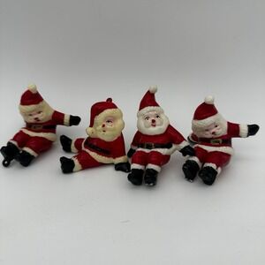 4 - Tumbling Santa Ornaments Hard Plastic VTG Hong Kong Antique Christmas 3"Tall